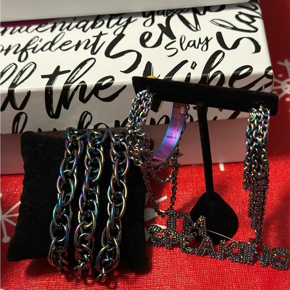 Sassy Jones “VP” Luxe Rainbow Chain Bracelet, Earring & Pin Set - Picture 5 of 7